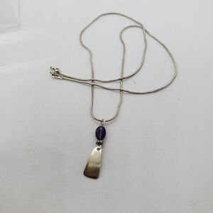 KBD Sterling Silver and Amythest Necklace on Snake Chain 16" 925